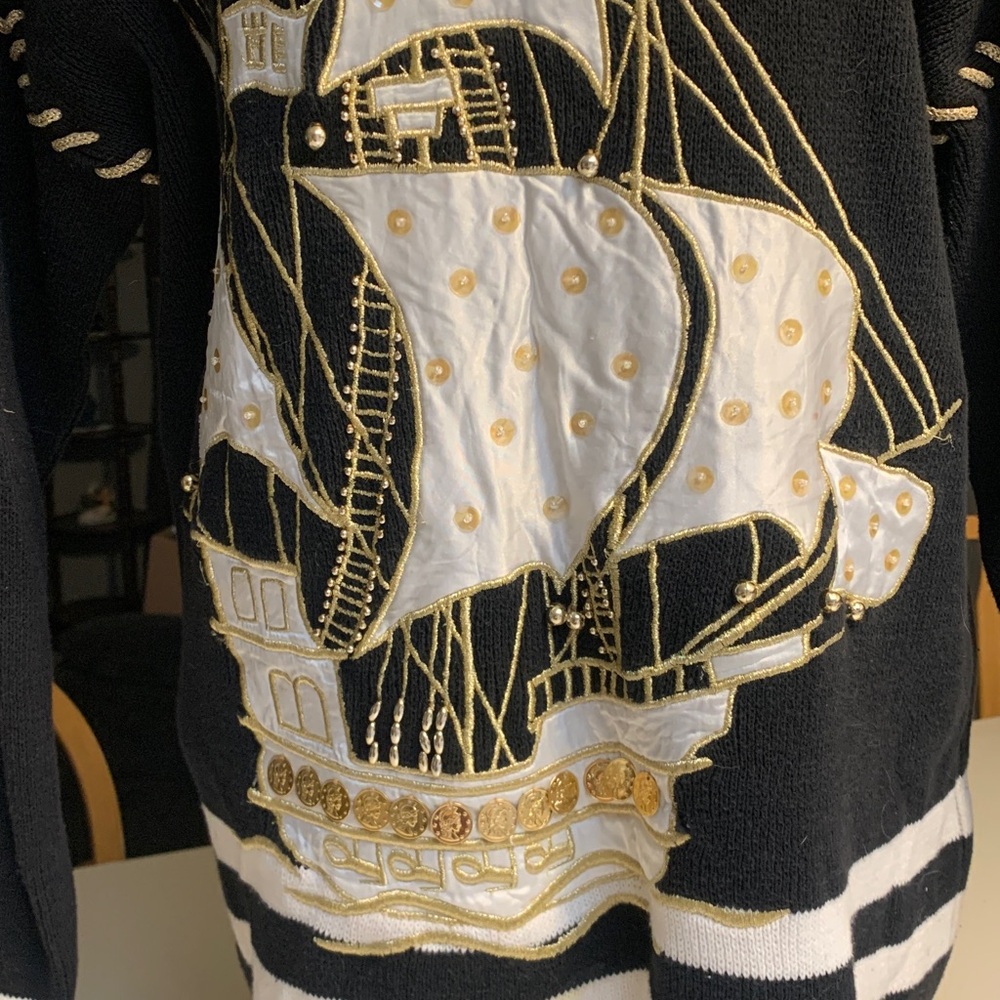 Sandylo Vintage  Nautical Sweater with Embellised Ship Design - Picture 4 of 11